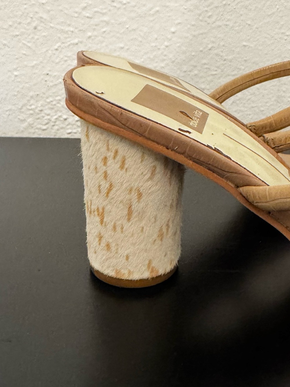 Dolce Vita Tan Croc-Embossed Double Strap Heel Sandals w/ Pony Hair Heel - Picture 7 of 12